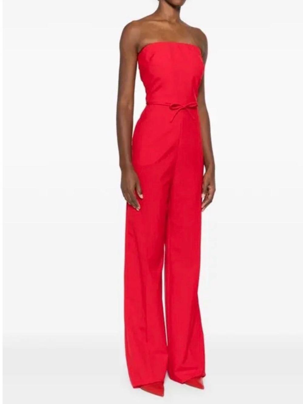 Valentino GARAVANI  Strapless Red Wide-Leg Jumpsuit with Waist Tie